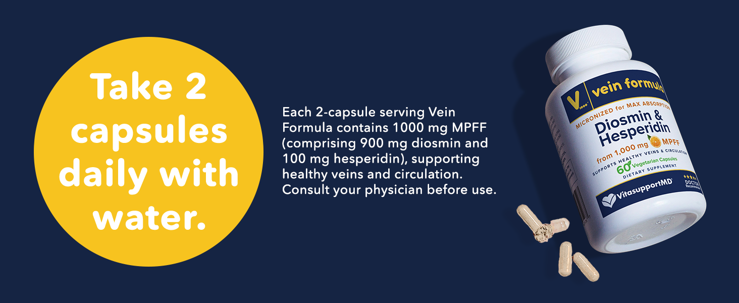 Vein Formula 1000mg diosmin and hesperidin capsules y tratamiento para las várices en piernas.