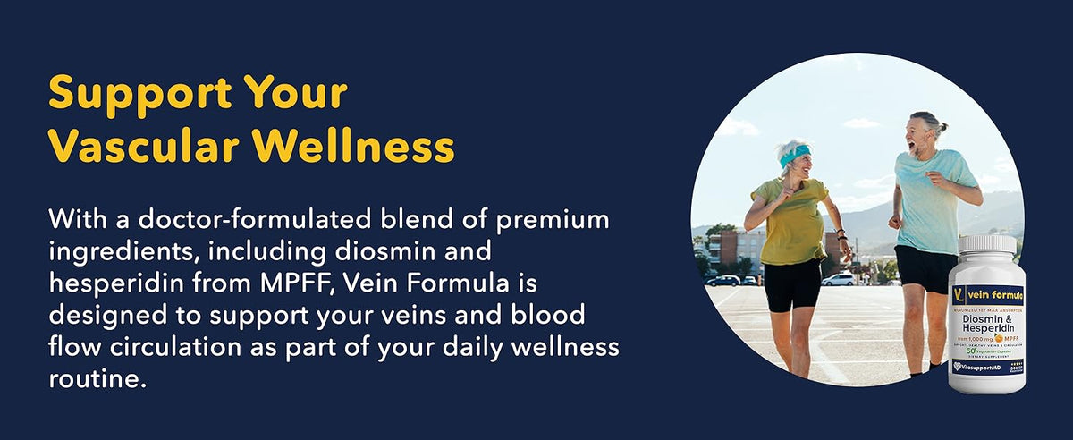 Active couple jogging for vascular wellness with Vein Formula 1000mg Diosmin Hesperidin MPFF.