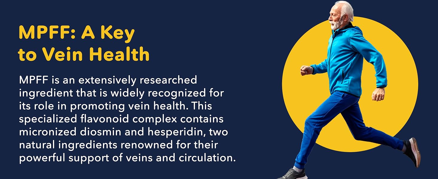 MPFF supplement with 1000mg diosmin and hesperidin for varicose veins and leg circulation.